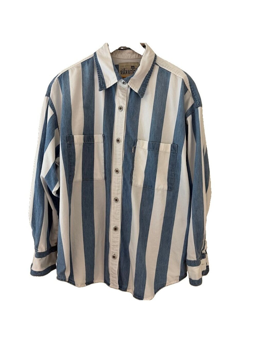 Vintage Levis Silvertab Denim Shirt Men's L Long Sleeve Blue Striped Oversized